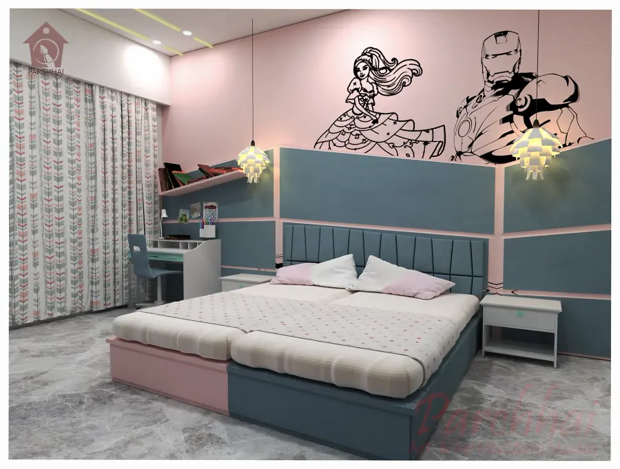 2BHK home interior design Nipania Indore — bedroom and modular wardrobe